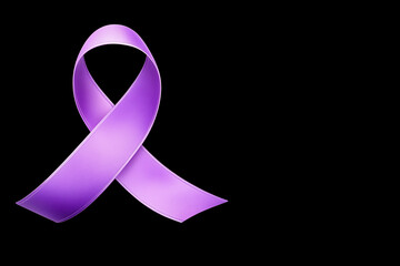 Purple awareness ribbon on black background with space for text