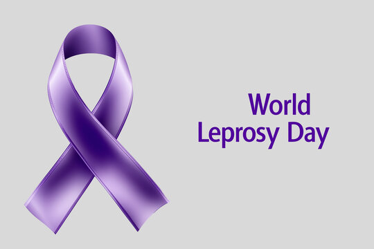World Leprosy Day banner with purple awareness ribbon on neutral background