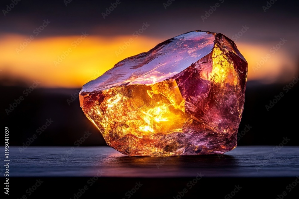 Poster a close-up of an isolated glowing gemstone under uv light, revealing vibrant colors and intricate in