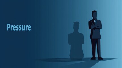 Standing figure in a suit casting a shadow, representing the concept of pressure.