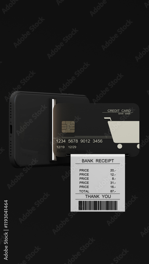 Poster the credit card is on the smartphone surrounded by coins around. mobile payment concept without atm 