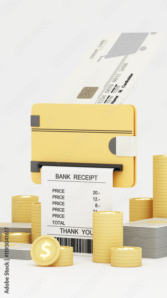Poster the credit card is on the smartphone surrounded by coins around. mobile payment concept without atm 