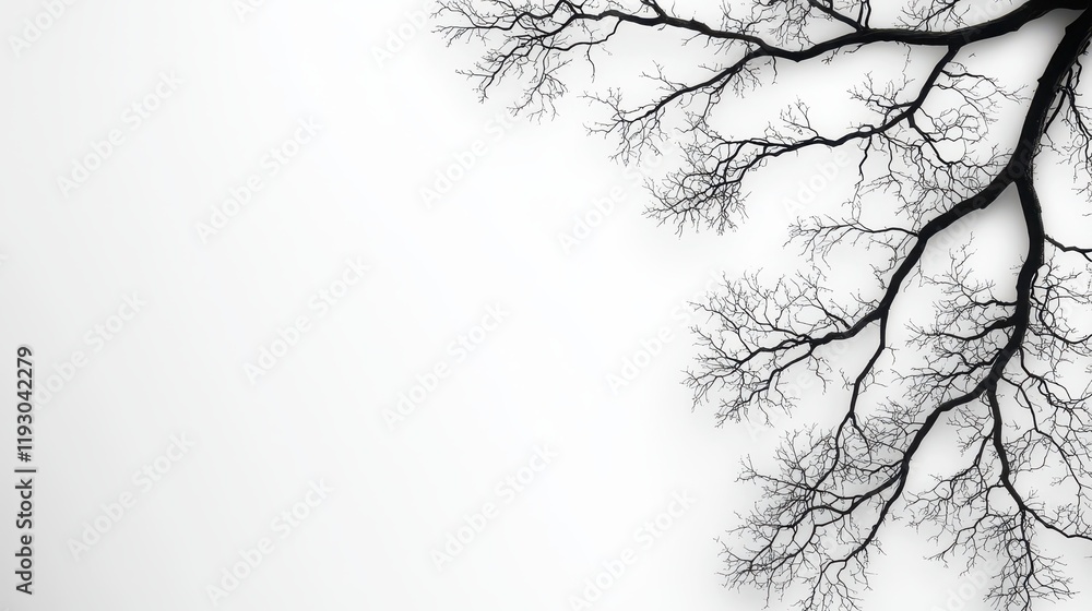 Poster black and white silhouette of a tree branch against a minimalist background with soft borders