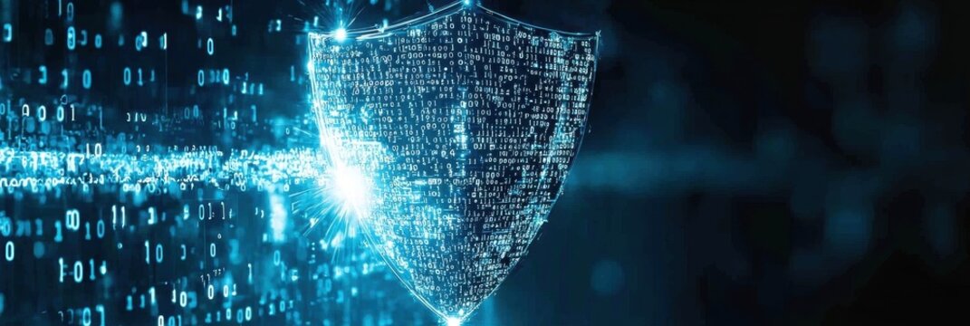 Encapsulating advanced cyber protection, the shield radiates energy.