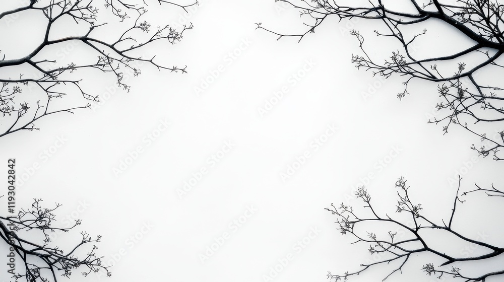 Poster minimalistic silhouetted tree branches creating soft borders against a light background