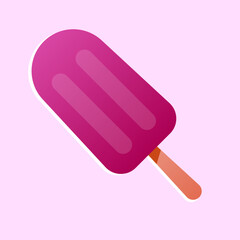 Illustration of fruit ice. Burgundy ice cream, popsicle. Stylish print, sticker