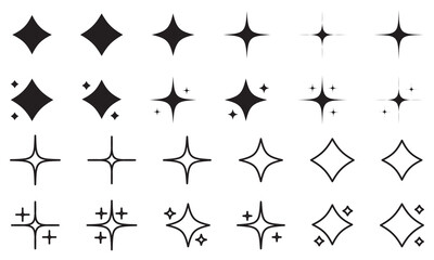 Sparkle Icons set. Twinkle stars collection. Shine star icons. Effect shine, glitter, twinkling and clean. Star sparkle icon. Vector illustration.