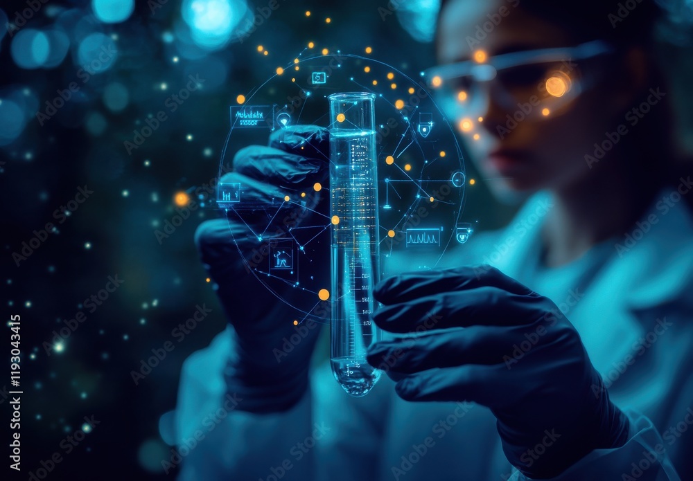 Poster Scientific Research and Innovation Concept with Focus on Laboratory Experimentation and Data Analysis Imagery in a Modern Lab Environment