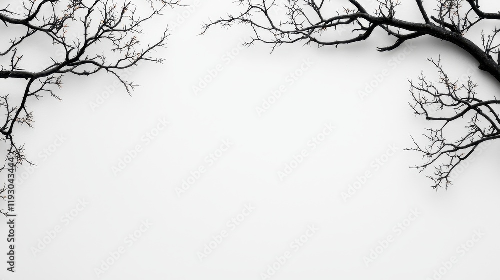 Poster silhouetted tree branches against a wintery minimal background with detailed textures and patterns