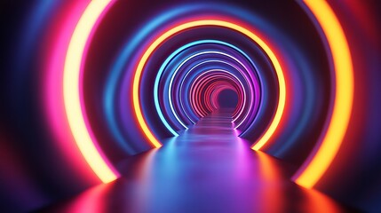 Neon Circle Tunnel, Abstract Light Background