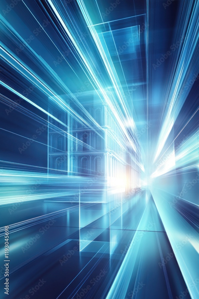 Poster futuristic cityscape with light trails and abstract architecture