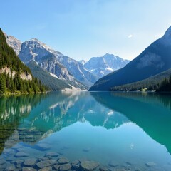 Pristine Alpine Lake with Mountain Reflection