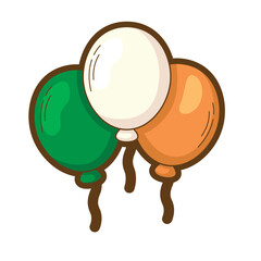 Three balloons of different colors tied together, in green, white, and orange. Perfect for celebrations, parties, and festive concepts