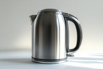 Sleek metallic kettle with modern design reflecting light, minim