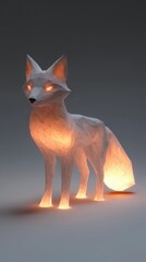 Fototapeta premium A white fox with glowing eyes stands in front of a wall