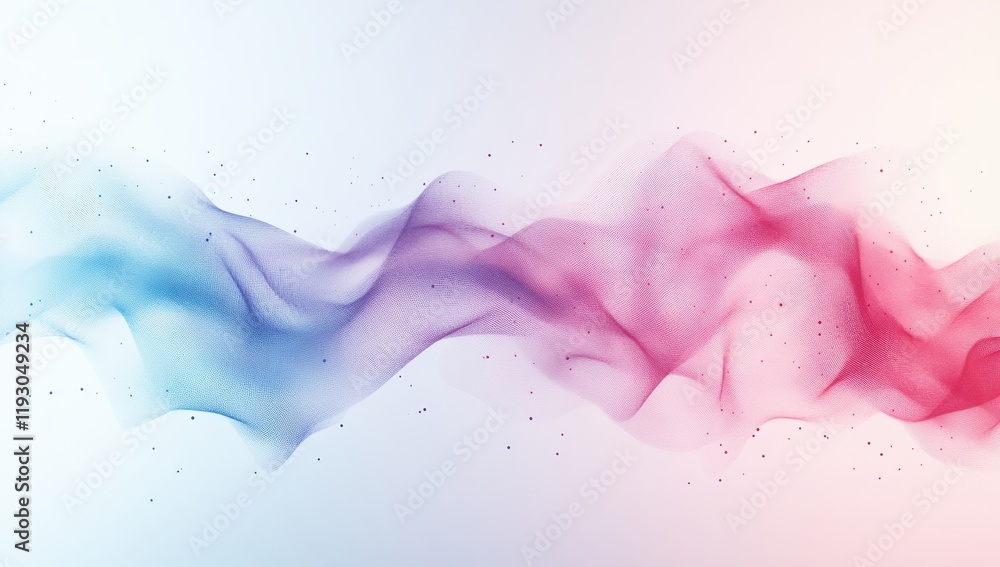 Poster soft colorful smoke waves flowing across a light background with subtle particles creating an ethere