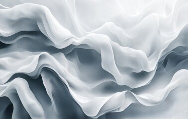 Obraz premium Soft Flowing Fabric Abstract Texture with Gentle Waves and Layers in Light Gray and White Tones Highlighting Elegance and Movement for Background or Design Use