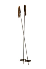 Vieux bâtons de skis en aluminium et des lanières en cuir du début du 20ème siècle (1920?