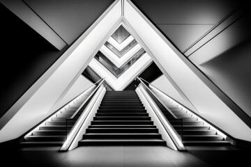 Obraz premium A geometric representation of the pyramid staircase, with clean lines and contrasting tones to highlight its symmetry