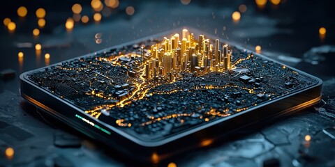 Futuristic City Model on Circuit Board