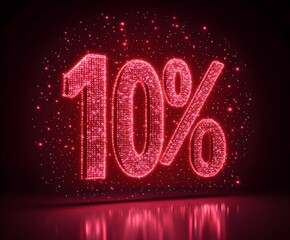 Abstract discount percentage symbols 10% in bold red and white colors with glowing accents.