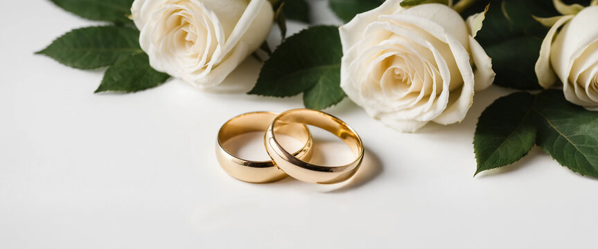 wedding invitation with rings and roses