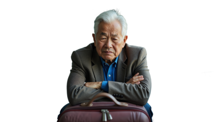 Stressed asian man traveler anxiously awaits his delayed flight at the airport while reflecting on missed connections and travel plans