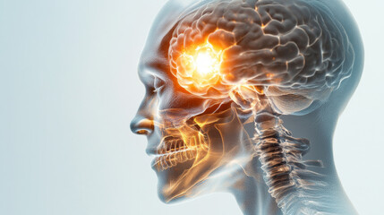 Endocrine Disorders, A high-fidelity 3D illustration of a glowing pituitary tumor, suitable for educational and medical purposes in stock image collections.