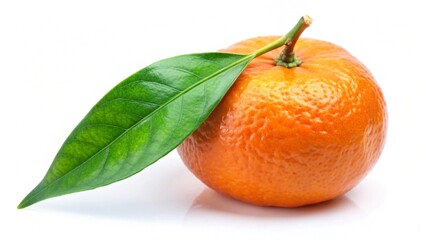 Tangerine with green leaf isolated on white background

