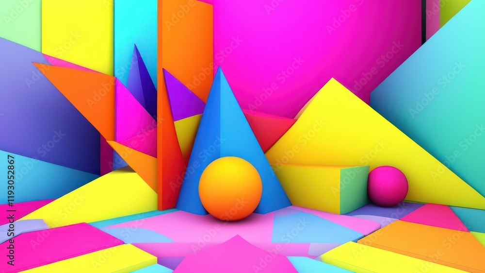 Poster vibrant abstract geometric shapes and colors create a playful, modern background for various creativ