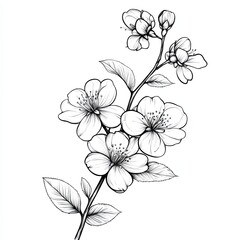 Cherry Blossom Line Art with Minimalist Cherry Blossom Style for Cherry Blossom Coloring Practice.
