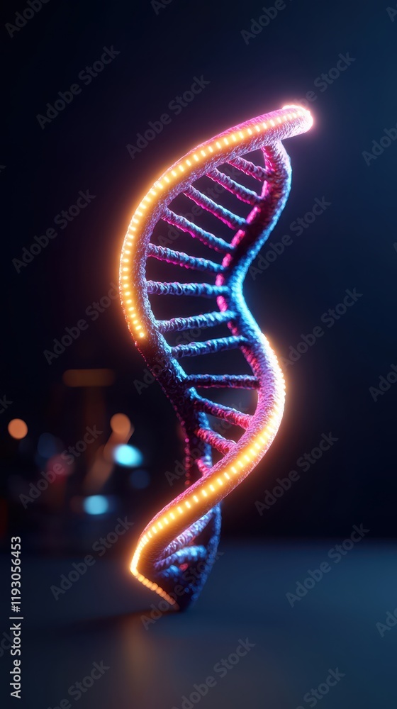 Poster dna analysis investigation in forensic technology concept. glowing dna helix structure in neon color