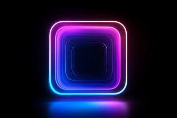 Futuristic neon glowing rounded square tunnel with pink and blue lights on black background, 3D abstract digital art for tech design, UI interface, virtual reality, sci-fi, or metaverse concept.