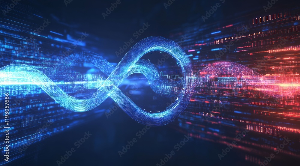 Poster a dynamic digital background featuring an infinity symbol with flowing lines of light