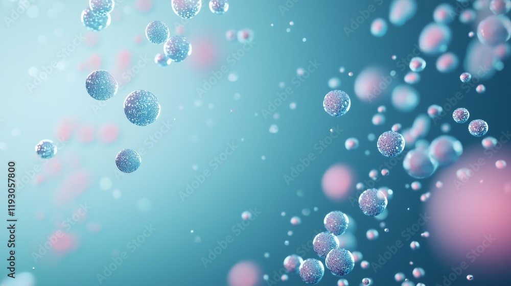 Poster abstract representation of floating particles with a soft blue and pink gradient background.