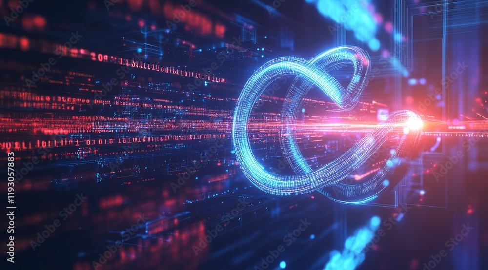 Poster a dynamic digital background featuring an infinity symbol with flowing lines of light