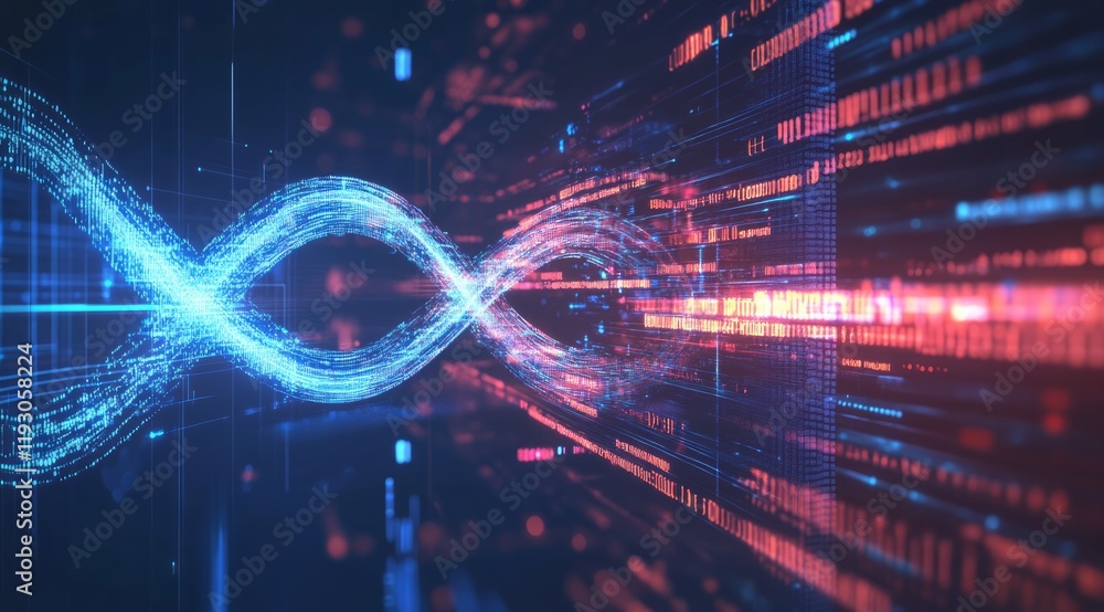 Poster a dynamic digital background featuring an infinity symbol with flowing lines of light