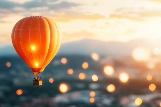 A hot air balloon floating under the midday sun, with vibrant UV-reactive colors glowing on its fabric