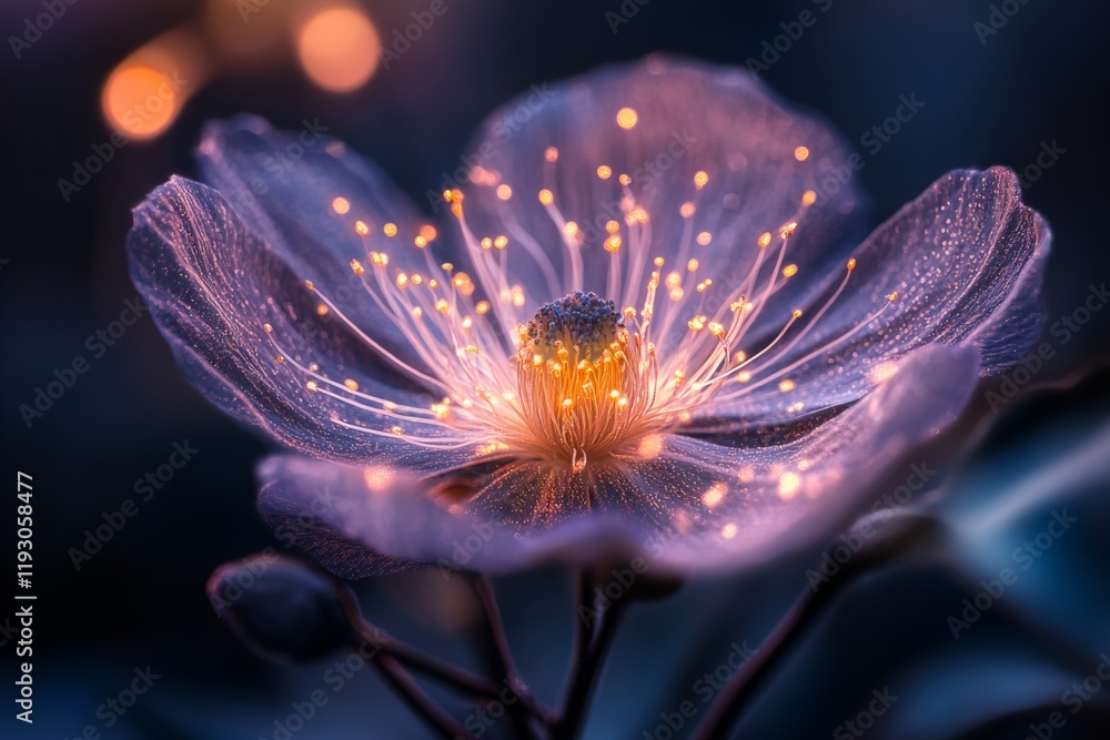 Aufkleber a hyper-realistic close-up of a uv-reactive flower glowing vibrantly under ultraviolet light, with i
