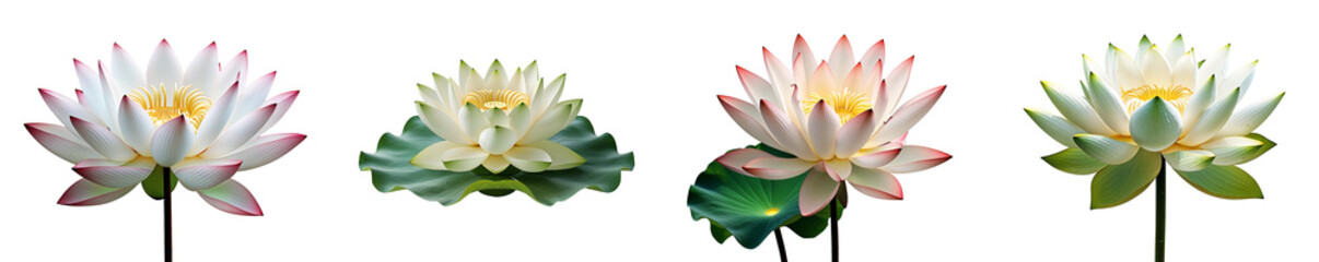 Collection of Lotus flower isolated on a white background as transparent PNG
