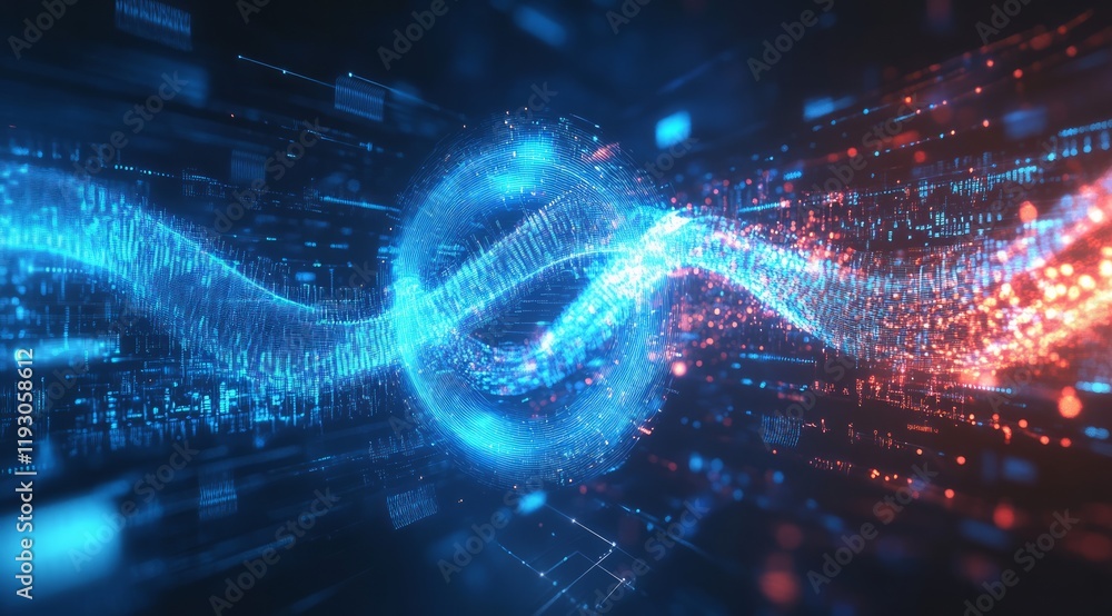Poster a dynamic digital background featuring an infinity symbol with flowing lines of light