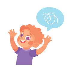 Funny Little Boy Character Thinking and Imagine Vector Illustration