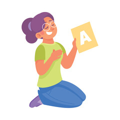 Speech with Woman Teacher Explaining Alphabet Vector Illustration