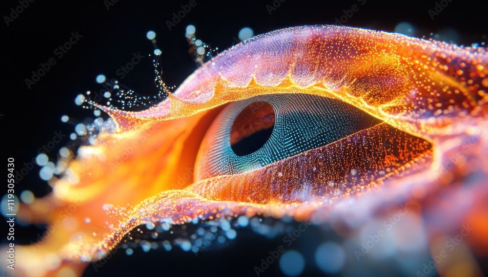 Poster stunning macro view of an eye surrounded by colorful sparks and fluid motion creating a vibrant and 