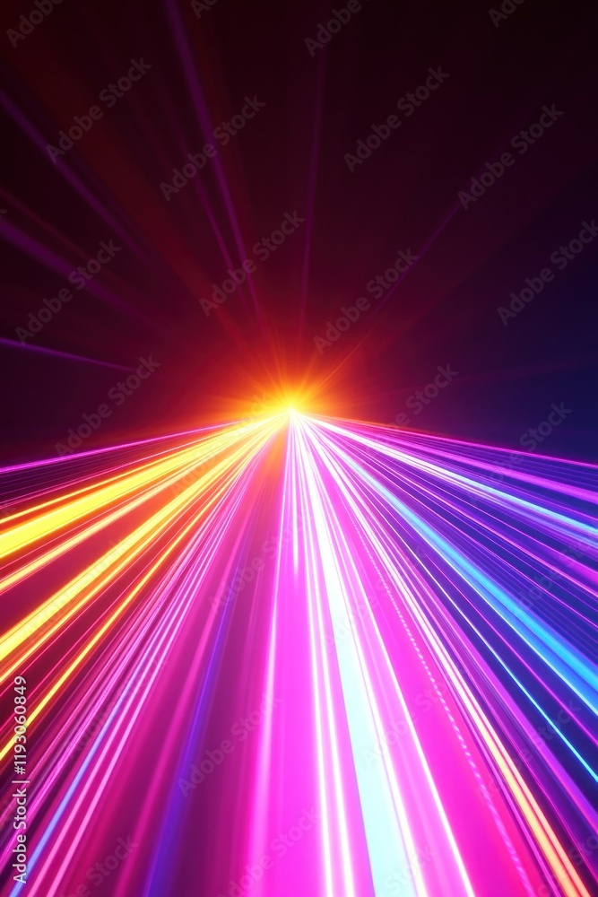 Poster abstract light trails converging towards bright light source in dark background