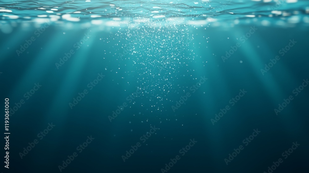 Aufkleber underwater scene with light rays and bubbles creating a tranquil atmosphere.