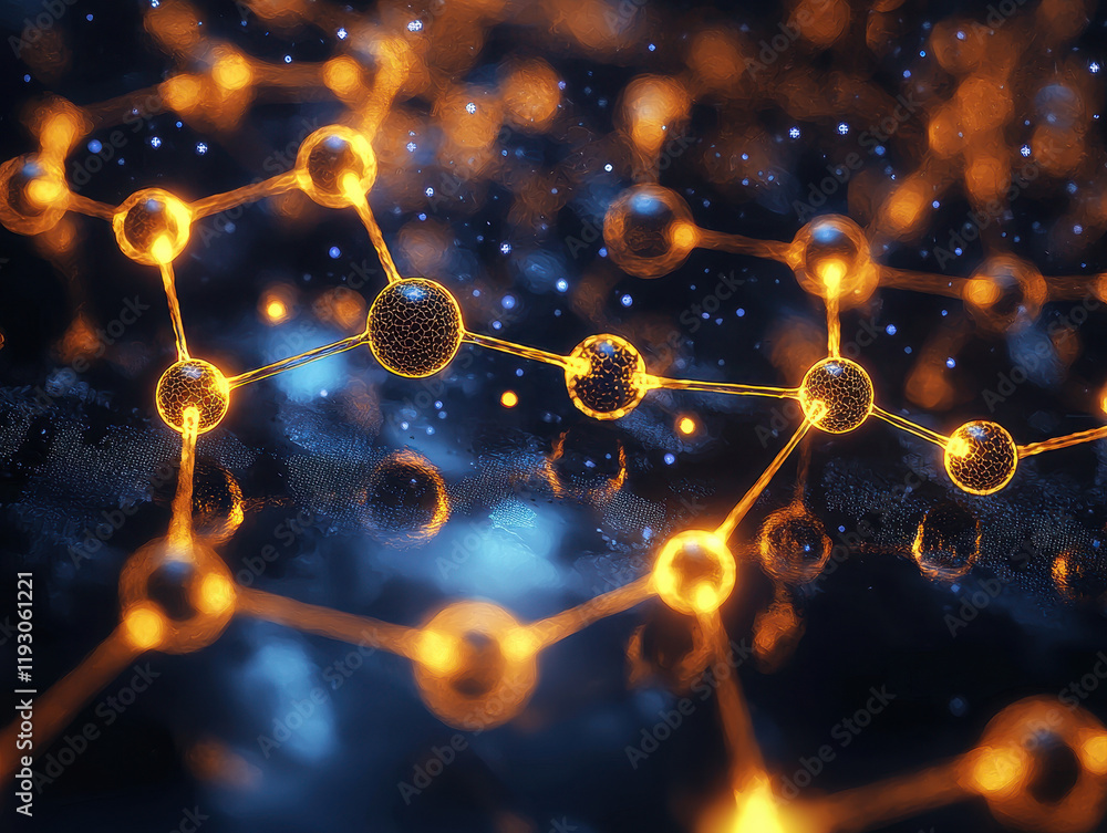 Poster high-tech graphene chip showcasing intricate atomic structures on a reflective surface with captivat
