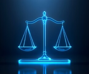 Abstract balance scale icon glowing, representing decision-making and equilibrium.