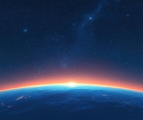 Obraz premium Stunning View of Planet Earth During Sunrise, Captured from Space with a Vibrant Horizon and Starry Night Sky in the Background