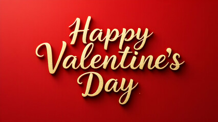 Gold glitter lettering on a red background spells out Happy Valentines Day. The words are in a stylish cursive font, suggesting romance and celebration.